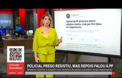 Na seleção brasileira tenta-se compensar a ruindade na bola com a falta de educação 3 (Daniela Lima usa figurino todo amarelo / Reprodução: GloboNews)