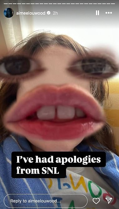 Mais tarde, Aimee compartilhou outra imagem dizendo que SNL havia se desculpado com ela
