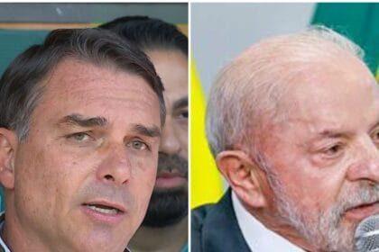 Montagem com o senador Flávio Bolsonaro e o presidente Lula